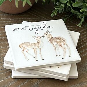 NEW! Country Cottage Farmhouse Better Together Spring Deer Ceramic Stone Coaster